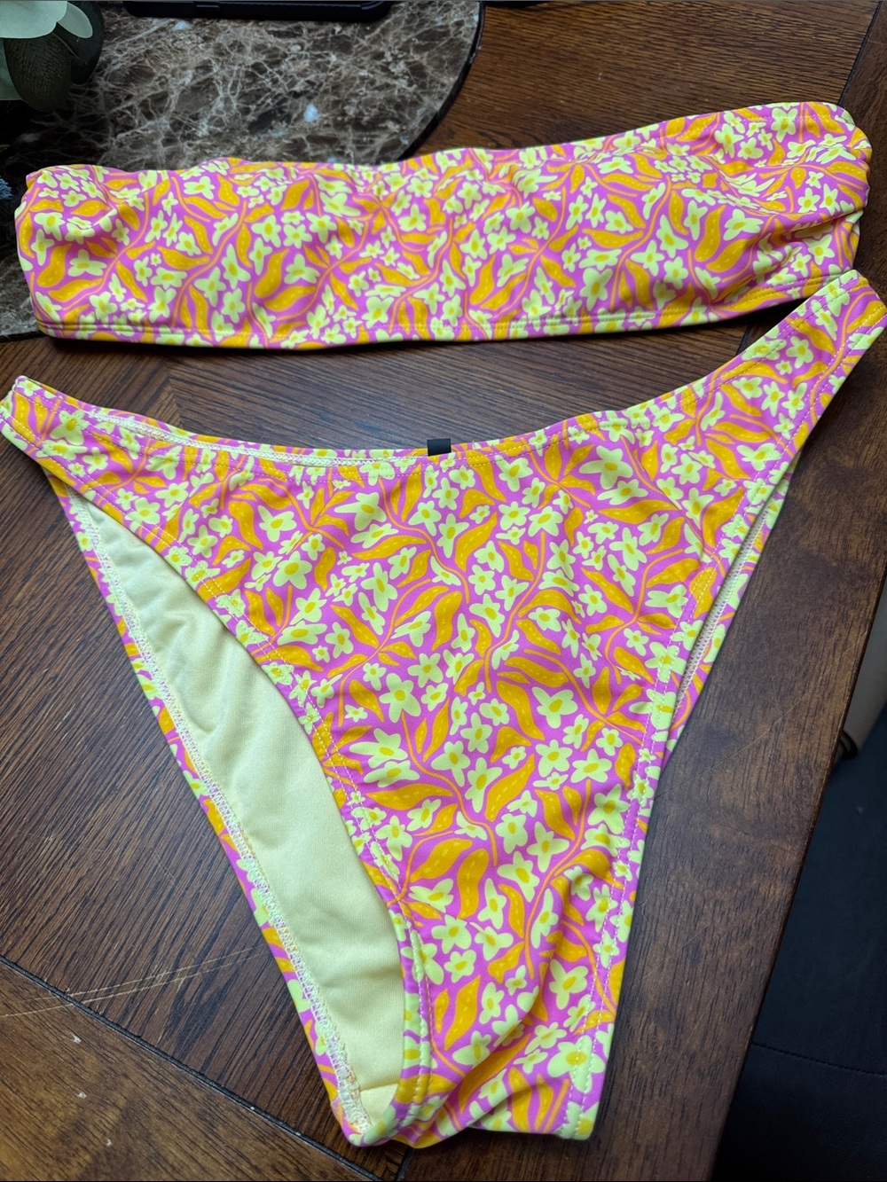 Kendall & Kylie Pink and Yellow Floral Bandeau Bikini